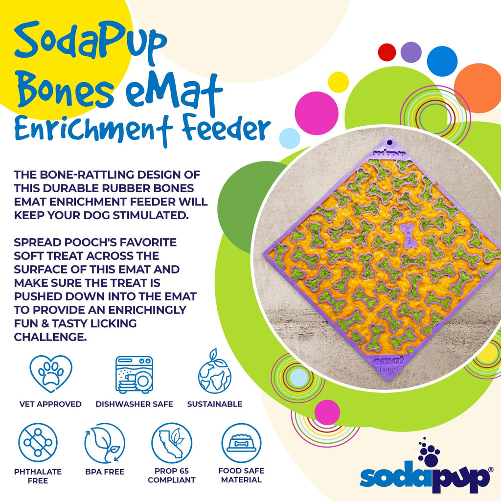 Bones eMat - Enrichment Lick Mat for Dogs and Cats | eMat Enrichment Toy for Anxiety Relief by SodaPup