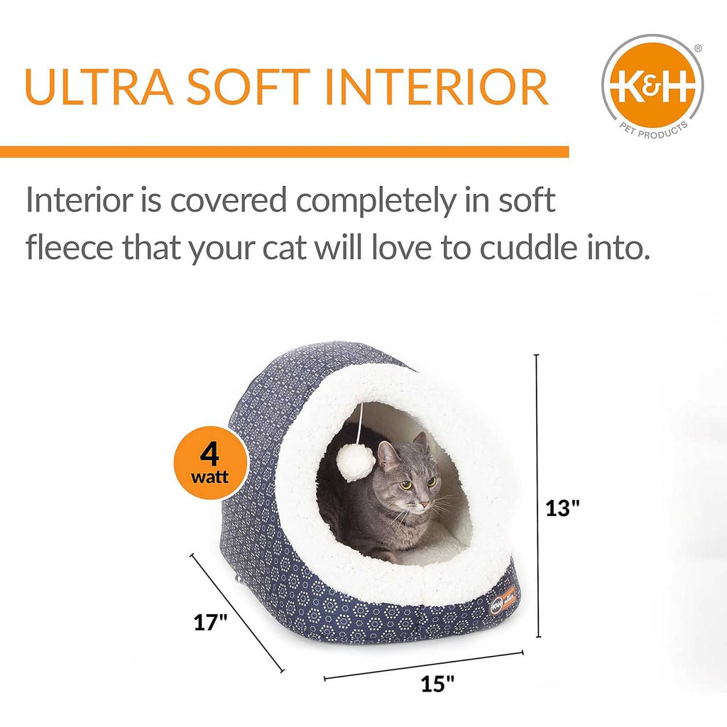 K&H Pet Products Thermo-Pet Cave Heated Cat Bed – Plush Cat Cave & Tunnel for Cats