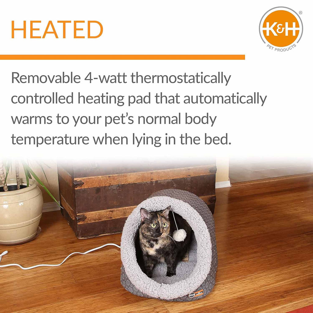 K&H Pet Products Thermo-Pet Cave Heated Cat Bed – Plush Cat Cave & Tunnel for Cats