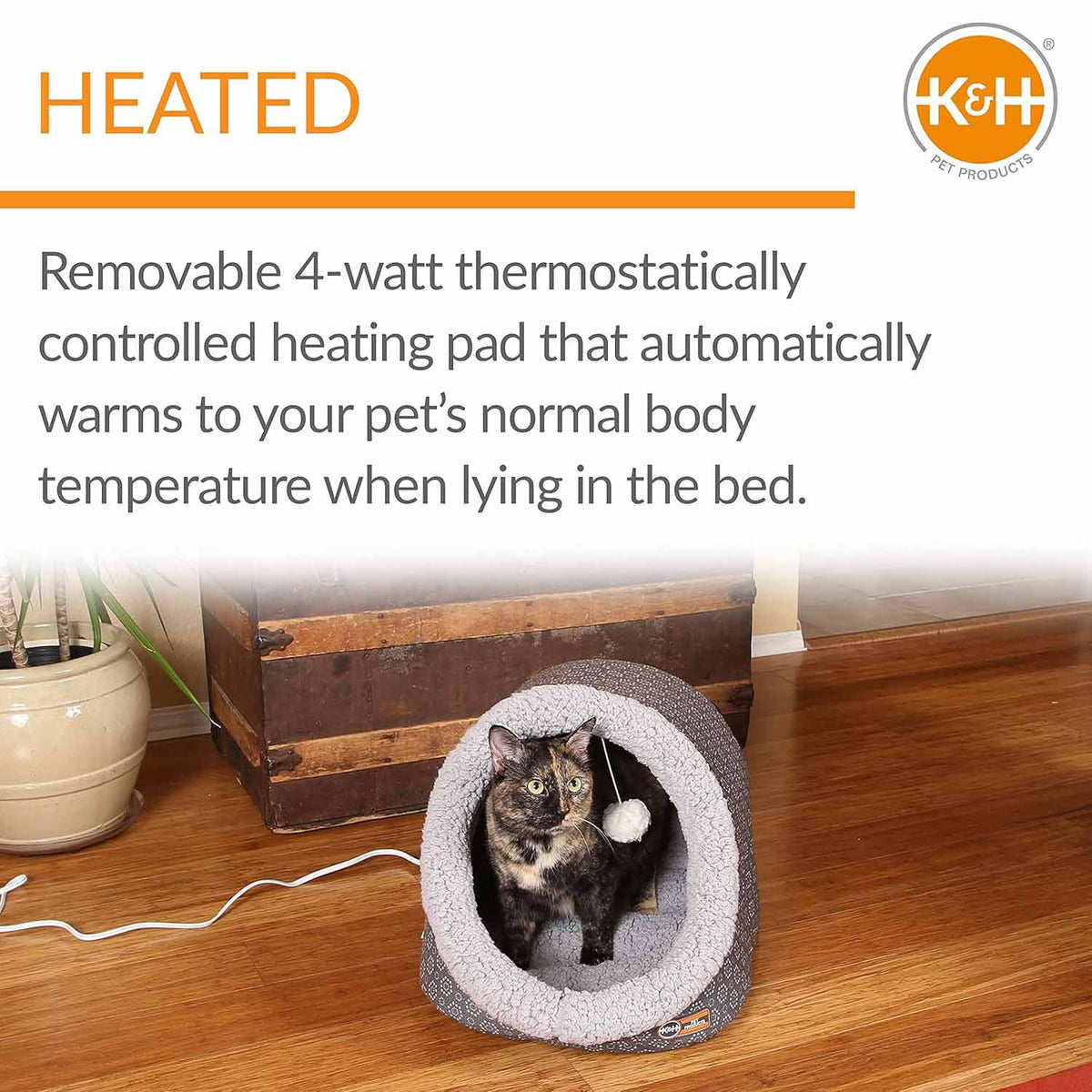 K&H Pet Products Thermo-Pet Cave Heated Cat Bed – Plush Cat Cave & Tunnel for Cats