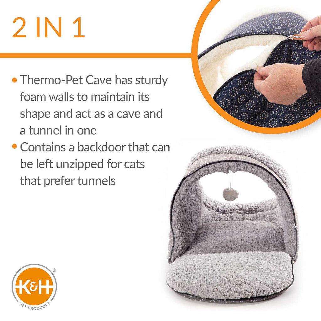 K&H Pet Products Thermo-Pet Cave Heated Cat Bed – Plush Cat Cave & Tunnel for Cats