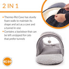 K&H Pet Products Thermo-Pet Cave Heated Cat Bed – Plush Cat Cave & Tunnel for Cats