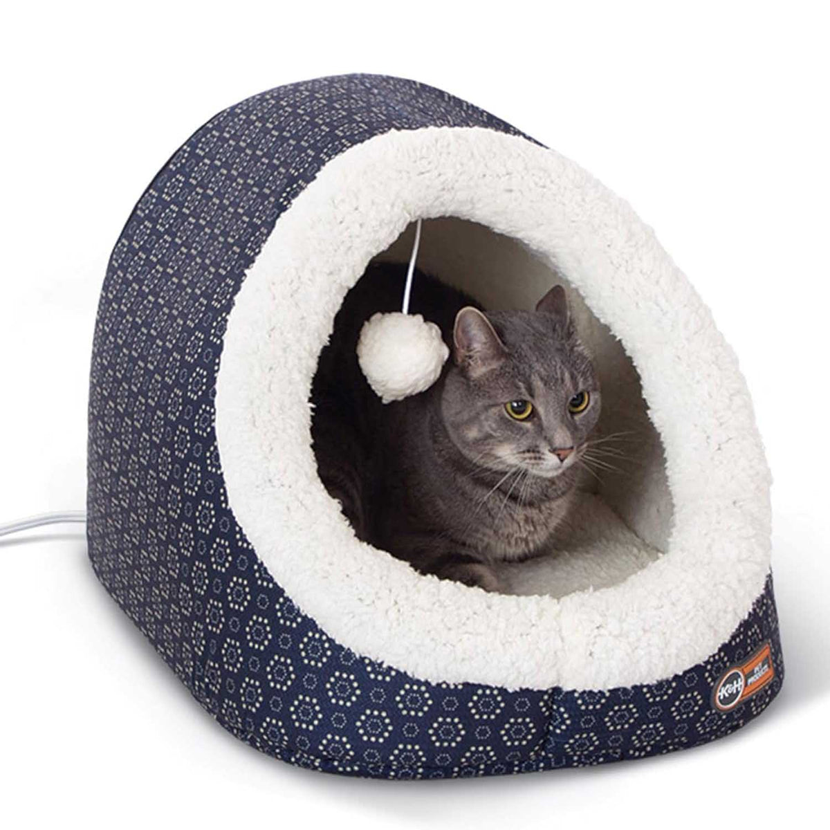 K&H Pet Products Thermo-Pet Cave Heated Cat Bed – Plush Cat Cave & Tunnel for Cats