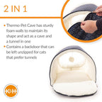 K&H Pet Products Thermo-Pet Cave Heated Cat Bed – Plush Cat Cave & Tunnel for Cats
