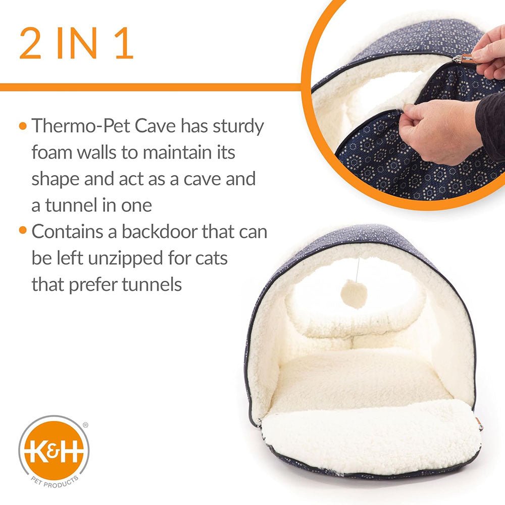 K&H Pet Products Thermo-Pet Cave Heated Cat Bed – Plush Cat Cave & Tunnel for Cats