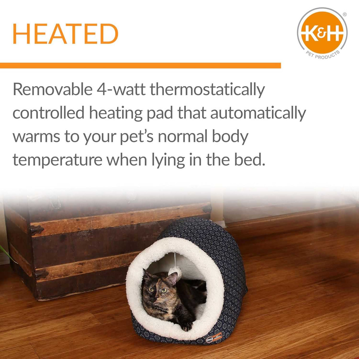 K&H Pet Products Thermo-Pet Cave Heated Cat Bed – Plush Cat Cave & Tunnel for Cats